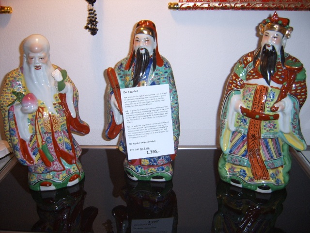3 kinesiske guder i porcelæn